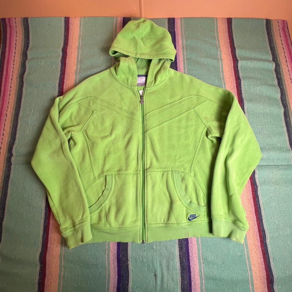 Nike Hoodie Womens XL Green Full Zip Fleece Hooded Sweatshirt Y2K Neon Sport